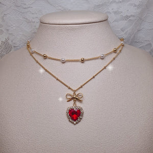 Red Heart Princess Layered Necklace