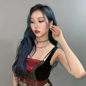 Burgundy Heart Earrings and Choker Set (Twice Dahyun, VIVIZ Eunha, Choi Yena, Kep1er Dayeon Choker)